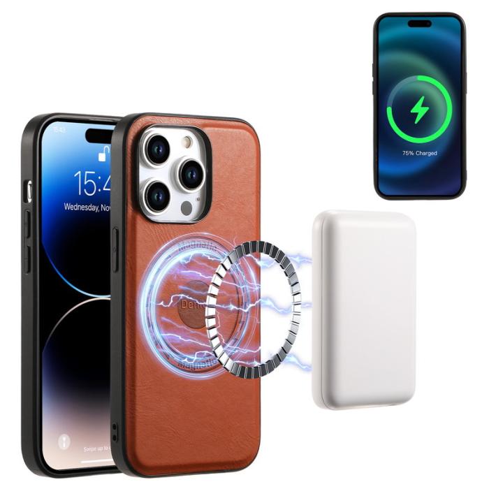 DENIOR - DENIOR iPhone 15 Pro Fodral KonstLäder - Brun