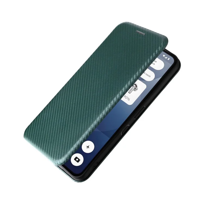 A-One Brand - Nothing Phone (3a) Plånboksfodral Läder Carbon Fiber - Grön