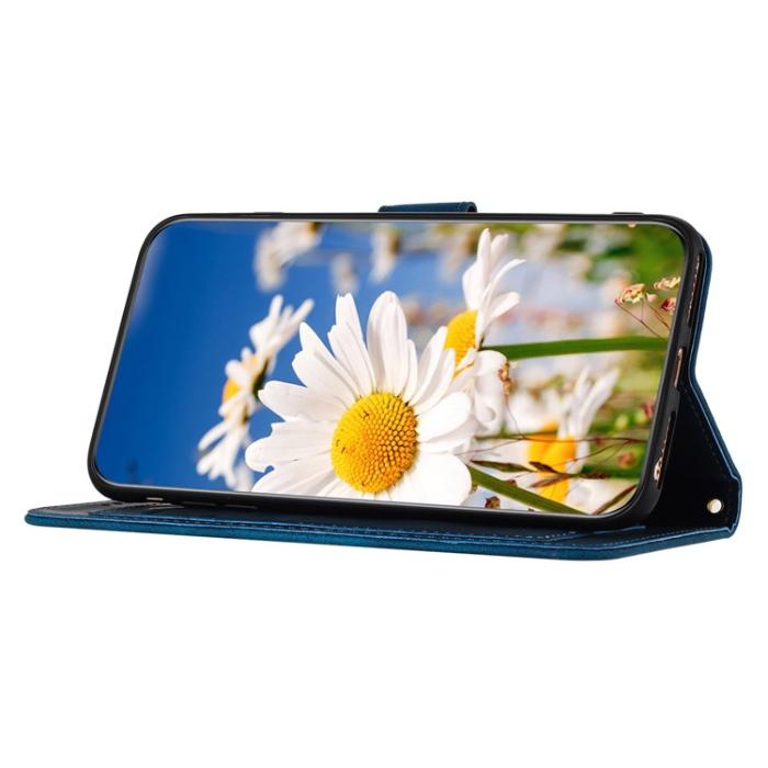 OEM - iPhone 15 Pro Plånboksfodral Flower Pattern - Mörkblå