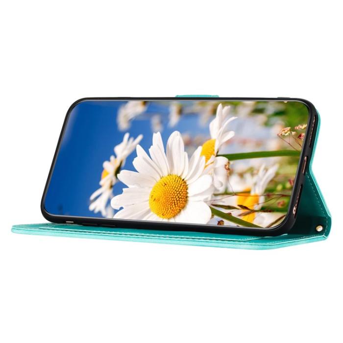OEM - iPhone 15 Pro Plånboksfodral Flower Pattern - Grön
