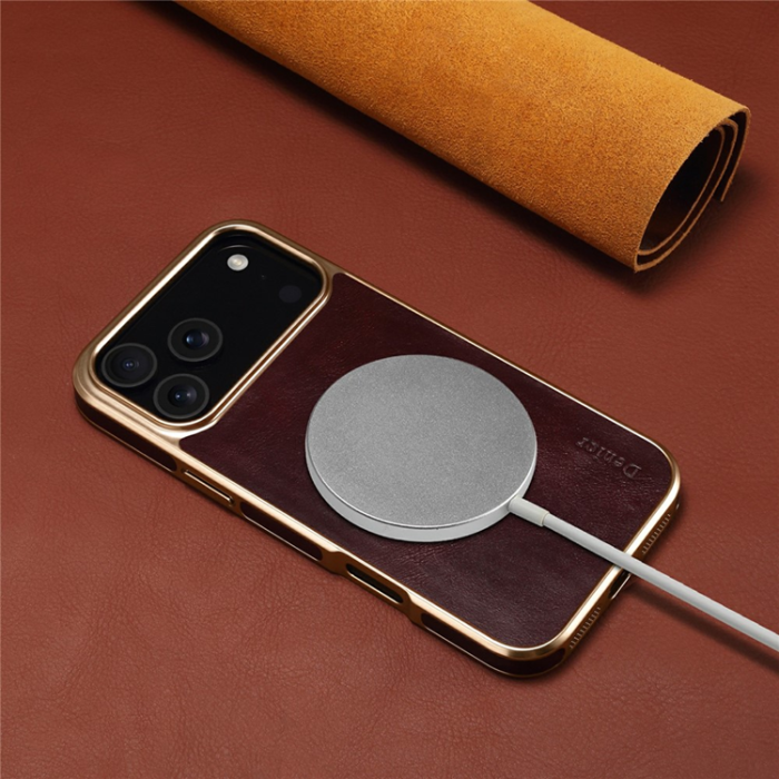 DENIOR - DENIOR iPhone 17 Pro Max Mobilskal Äkta Läder Electroplating