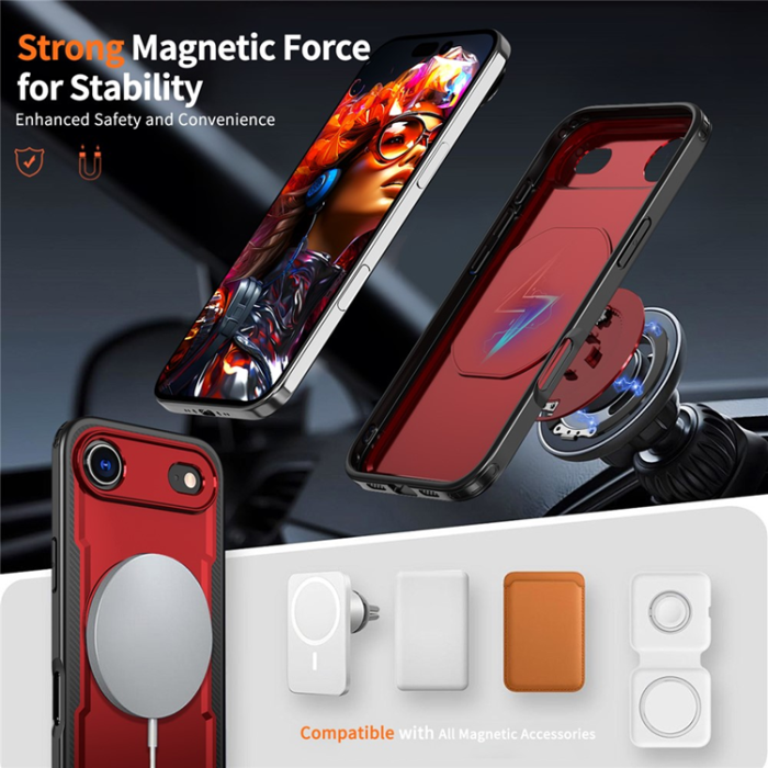 A-One Brand - iPhone 17 Air Mobilskal MagSafe TPU+PC Kickstand - Röd