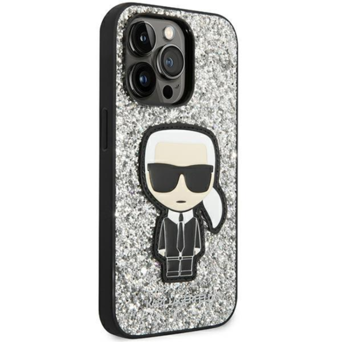 KARL LAGERFELD - Karl Lagerfeld iPhone 14 Pro Max Skal Glitter Flakes Ikonik - Silver
