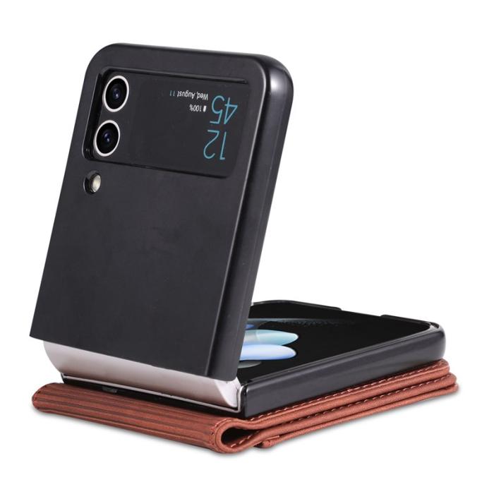 AZNS - AZNS Samsung Galaxy Z Flip4 Plånboksfodral Konstläder Kortfodral - Brun
