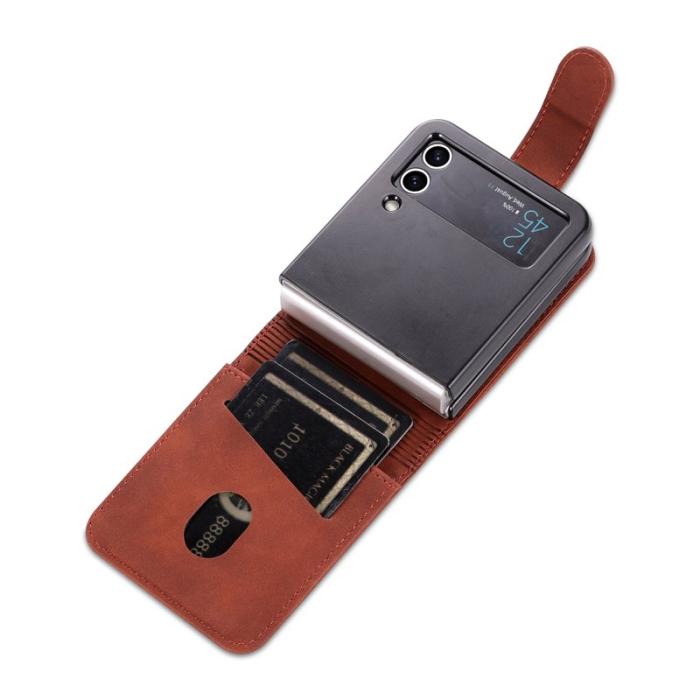 AZNS - AZNS Samsung Galaxy Z Flip4 Plånboksfodral Konstläder Kortfodral - Brun