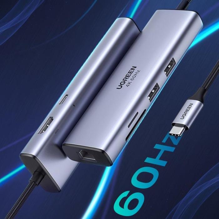 Ugreen - Ugreen 5in1 Multifunctional HUB USB-C 100W - Grå