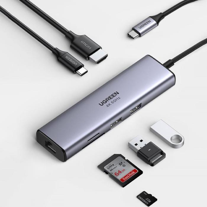Ugreen - Ugreen 5in1 Multifunctional HUB USB-C 100W - Grå