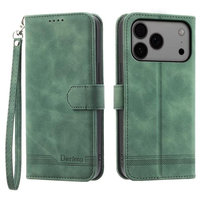 DIERFENG - DIERFENG DF-03 iPhone 17 Pro Max Plånboksfodral Konstläder - Grön
