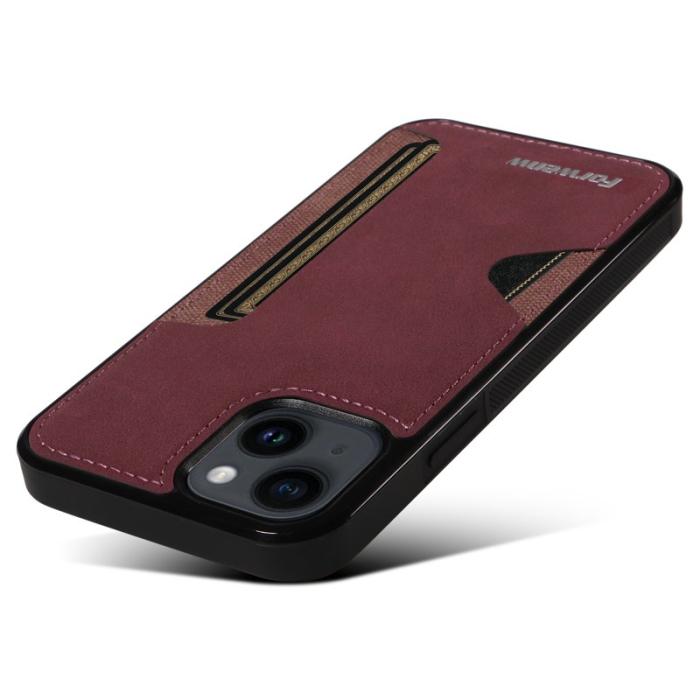 FORWENW - FORWENW F5 Series för iPhone 15 Fodral KonstLäder - Vinröd