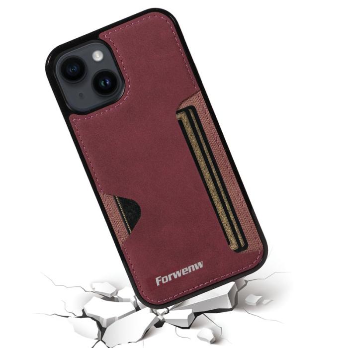FORWENW - FORWENW F5 Series för iPhone 15 Fodral KonstLäder - Vinröd