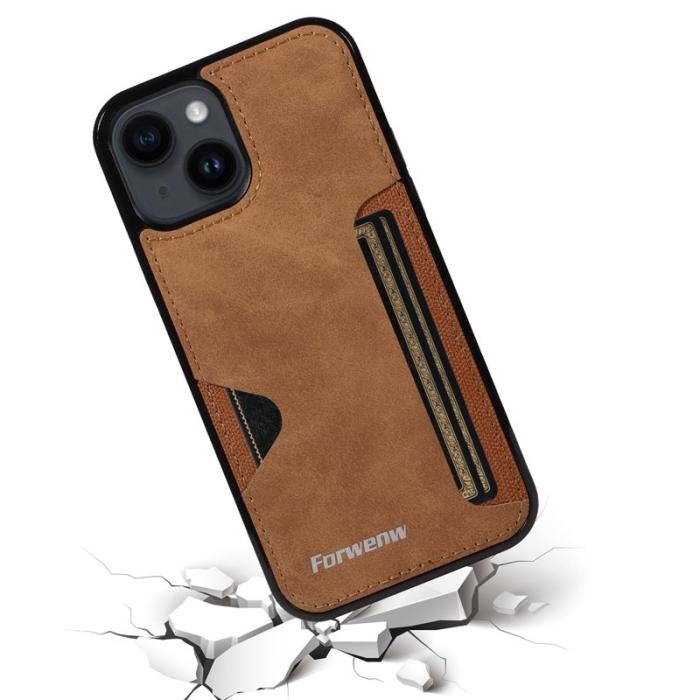 FORWENW - FORWENW F5 Series iPhone 15 Fodral KonstLäder - Brun