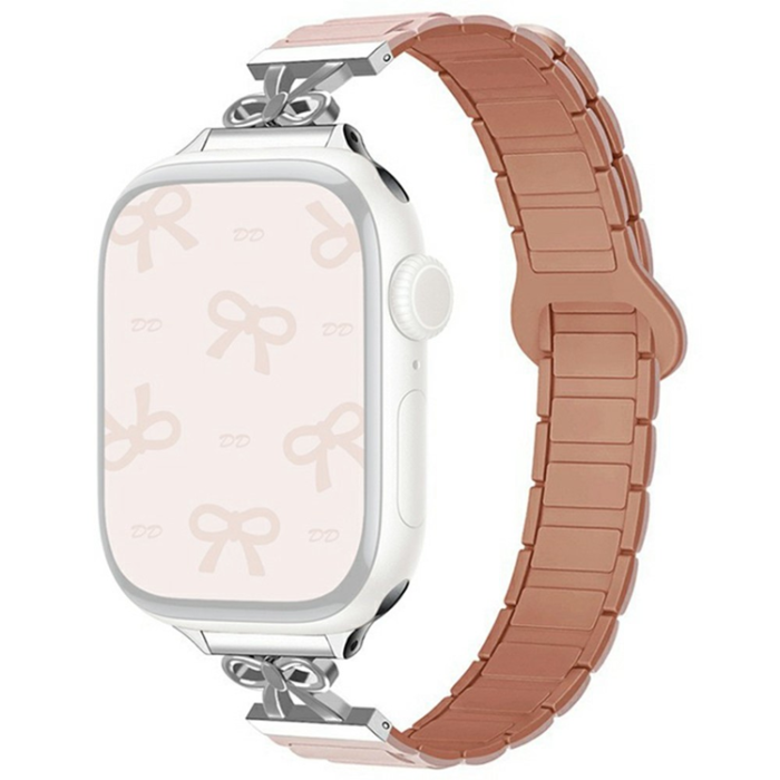 A-One Brand - Apple Watch 38/40/41/42mm Armband Magnetic Bowknot - Rosa/Grå