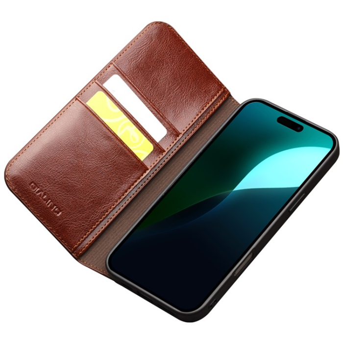 QIALINO - Qialino iPhone 16 Plus Plånboksfodral Äkta Läder Korthållare