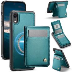 JEEHOOD - JEEHOOD J06 iPhone XR Konstl&auml;der fodral MagSafe RFID-Skydd Bl&aring;
