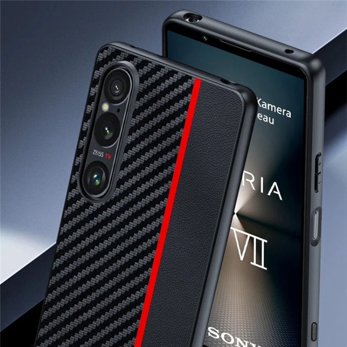 A-One Brand - Sony Xperia 1 VII Mobilskal Läder Carbon Fiber - Svart/Gul