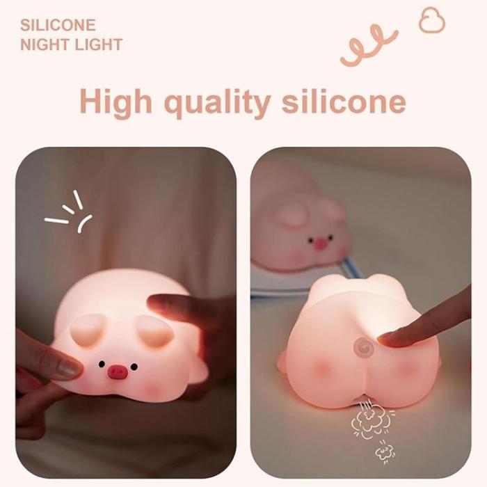 OEM - LED Nattlampa Tryck Pig Art Deco - Rosa