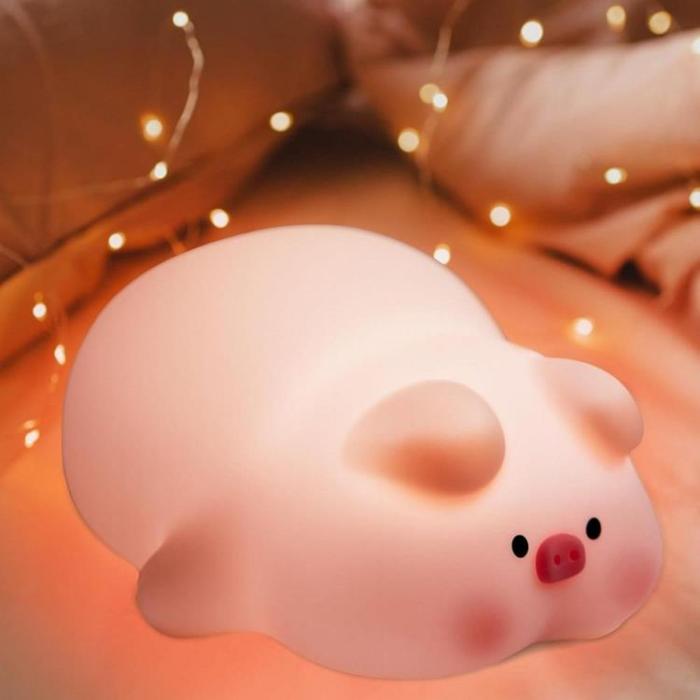 OEM - LED Nattlampa Tryck Pig Art Deco - Rosa