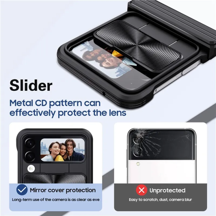 OEM - Galaxy Z Flip 4 Mobilskal 360 Kamera Slider - Svart