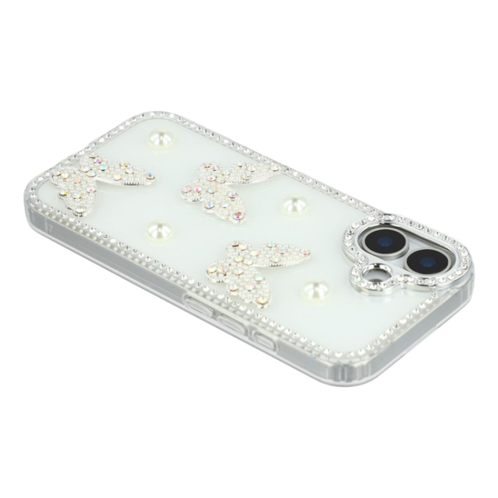 A-One Brand - iPhone 17 Mobilskal Rhinestone Edge Pearl Butterfly