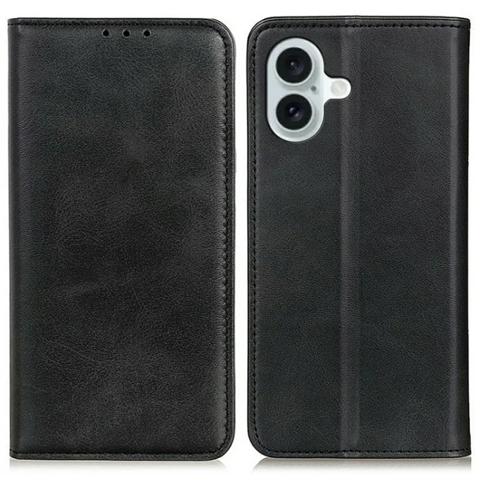 A-One Brand - iPhone 17 Plånboksfodral Äkta läder - Svart