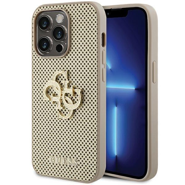 Guess iPhone 15 Pro Skal Guld Perforerad PU Glitter