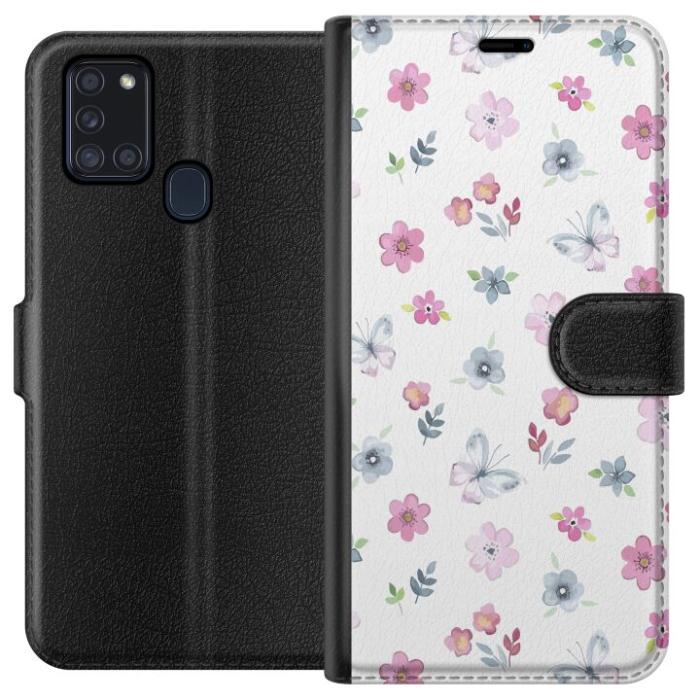 iSecrets - Plånboksfodral till Samsung Galaxy A21s med Blommor och fjärillar