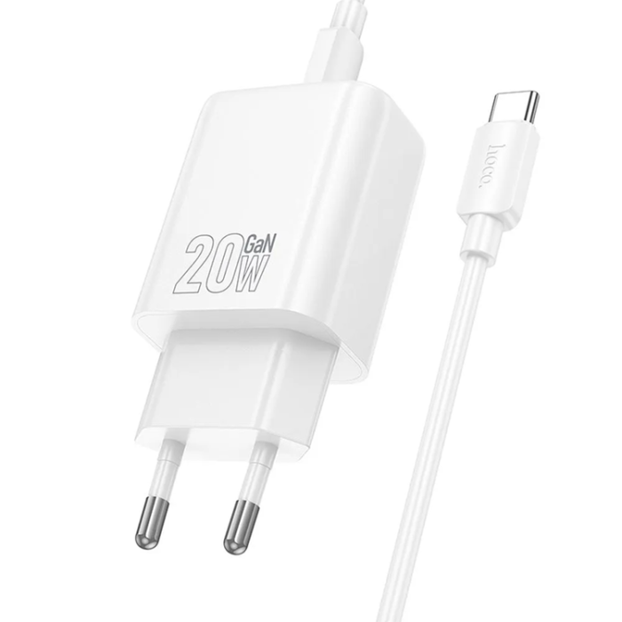 Hoco - Hoco Väggladdare Type C Plus USB-C Till USB-C Kabel 20W - Vit