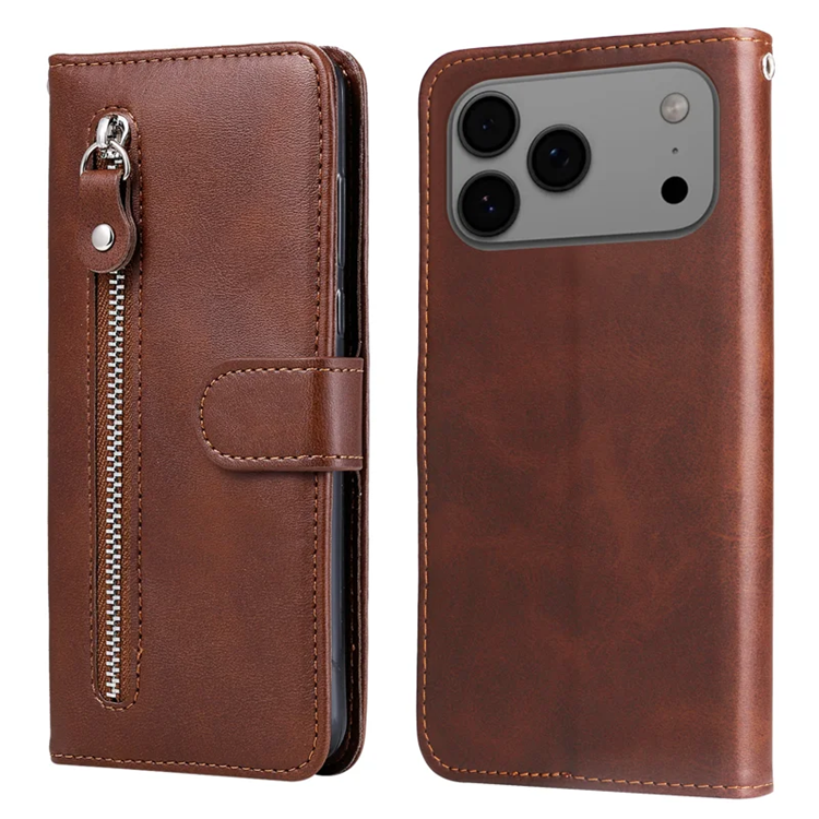 iPhone 17 Pro Max Konstläder Plånboksfodral Zipper - Brun | 2353 | AlltMobil
