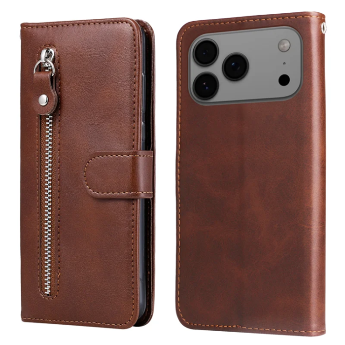 A-One Brand - iPhone 17 Pro Max Plånboksfodral Zipper - Brun