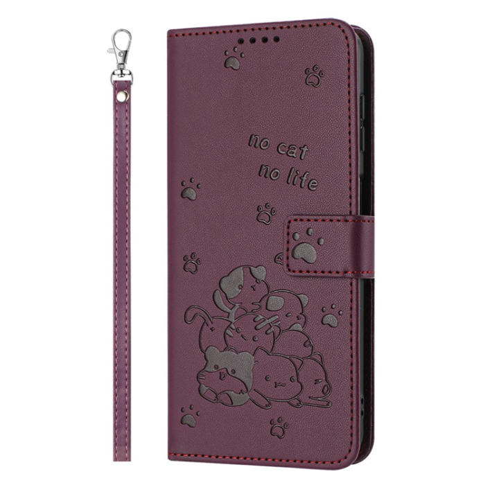 A-One Brand - Sony Xperia 1 VII Plånboksfodral Cats Imprint - Vinröd