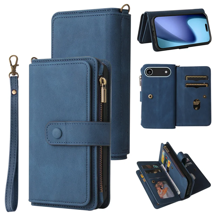iPhone 17 Air Konstläder Plånboksfodral Zipper Rem (Blå) | 2353 | AlltMobil