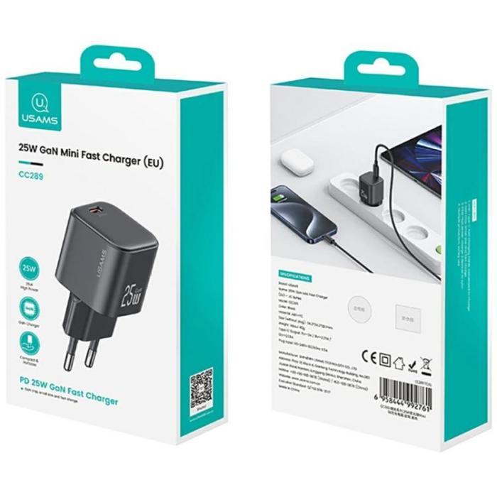 USAMS - USAMS Snabbladdare 25W USB-C GaN Mini JC CC289 - Svart