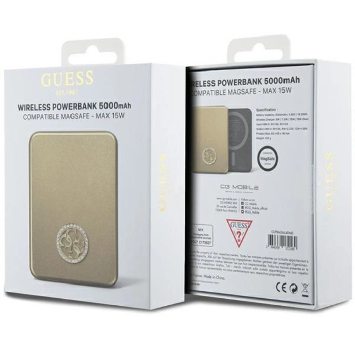 Guess - Guess Magsafe Powerbank 5000mAh 15W 4G Strassed Metal Logo - Guld
