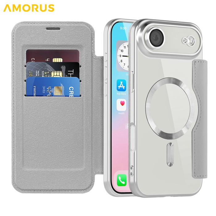 Amorus - AMORUS iPhone Air Plånboksfodral MagSafe RFID - Titangråå