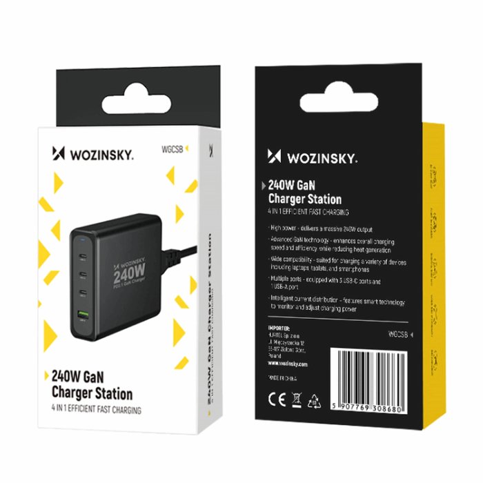 Wozinsky - Wozinsky Väggladdare USB-A/3 x USB-C 240W GaN - Svart