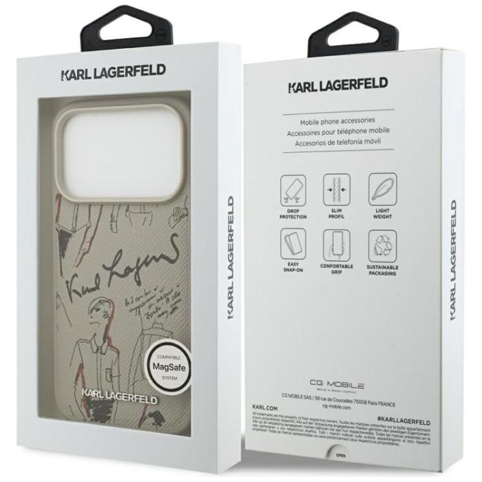 KARL LAGERFELD - Karl Lagerfeld iPhone 17 Pro Mobilskal MagSafe Grained Pattern & Logo - Grå