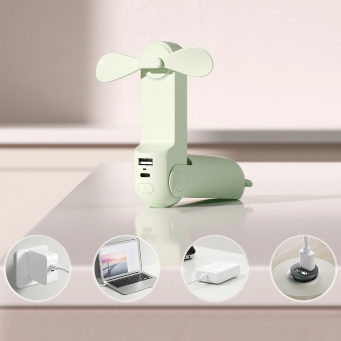 Jisulife - Jisulife Mini Bärbar USB Handfläkt med Powerbank 2000 mAh Life8 - Grön