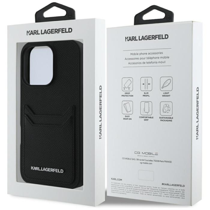 KARL LAGERFELD - Karl Lagerfeld Mobilskal till iPhone 16 Pro MagSafe Grained Cardslot Metal