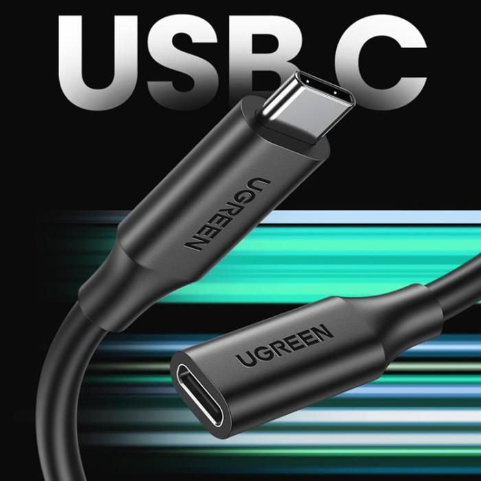 Ugreen - Ugreen Förlängning Kabel USB-C Hane Till USB-C Hona 100W 1m - Svart