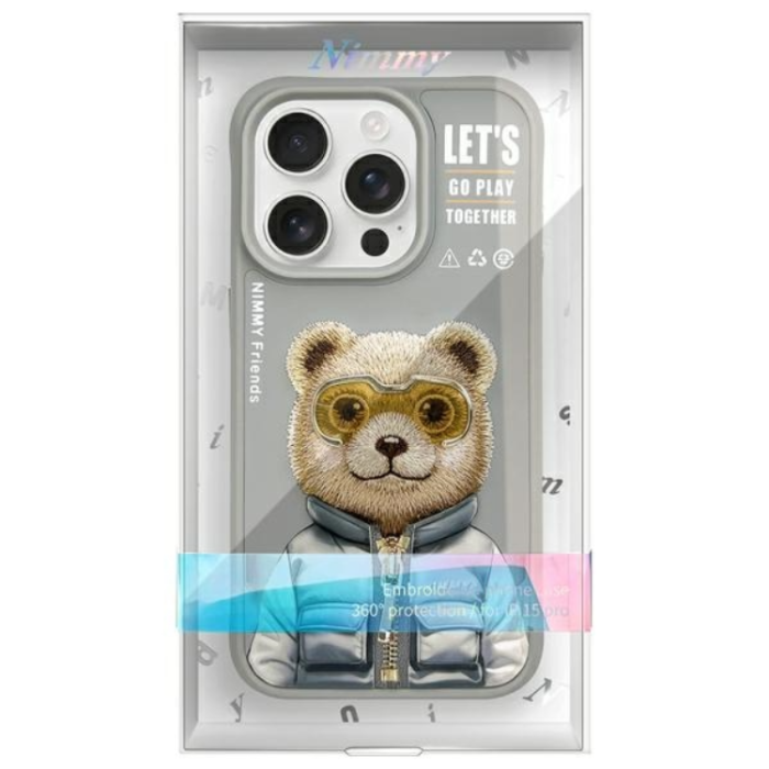 NIMMY - Nimmy iPhone 15 Pro Mobilskal Cool & Cute 2.0 Bear - Grå