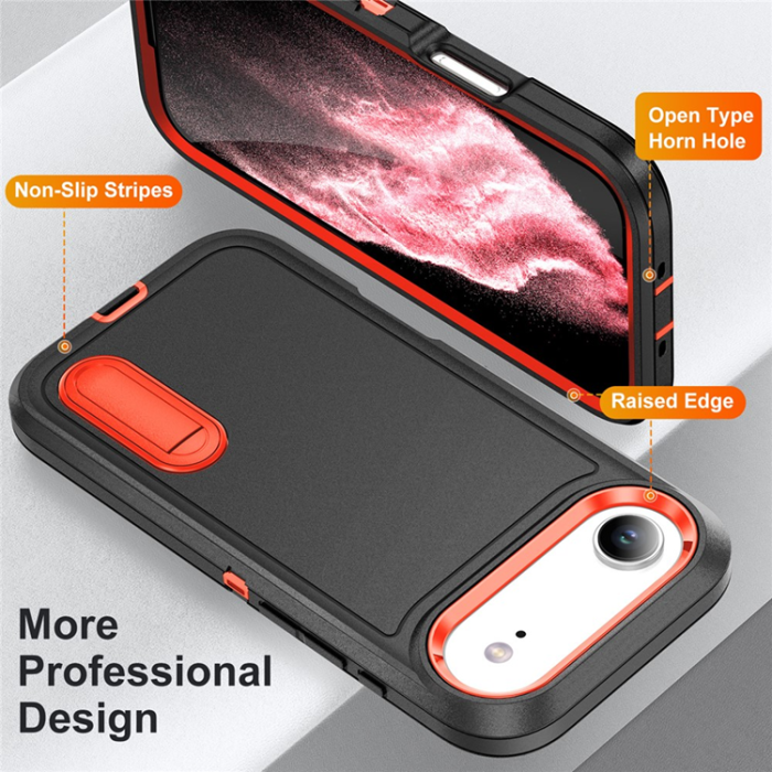 A-One Brand - iPhone 17 Air Mobilskal Kickstand Silikon - Svart/Orange