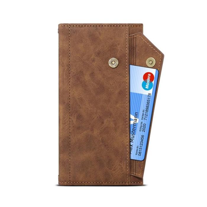 OEM - iPhone 14 Pro Max Plånboksfodral Flap Zipper Strap - Brun