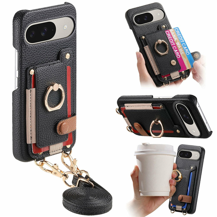 Google Pixel 9/9 Pro Mobilskal med Korthållare Ring Kickstand - Svart | 2353 | AlltMobil