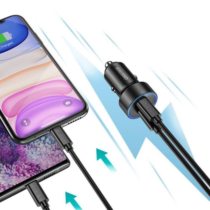 Choetech - Choetech billaddare 2x USB-C Strömförsörjning 3.0 Quick Charge - Svart