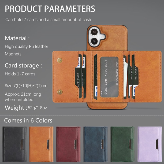 A-One Brand - iPhone 17 Mobilskal MagSafe Kickstand Tri-fold Korthållare - Brun