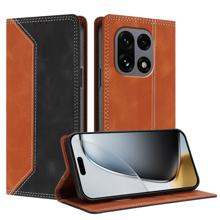 OnePlus 15 Konstläder Plånboksfodral Färg Splicing RFID-Skydd (Brun/Svart) | 2353 | AlltMobil