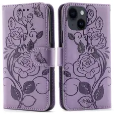 OEM - iPhone 14 Plus Pl&aring;nboksfodral Imprinted Roses - Lila