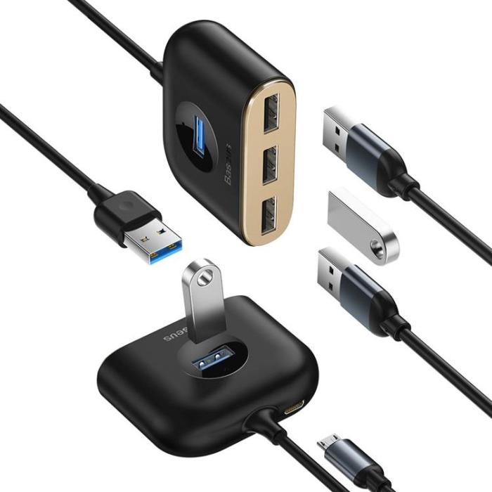 BASEUS - Baseus Square round 4 in 1 USB HUB Adapter - Svart