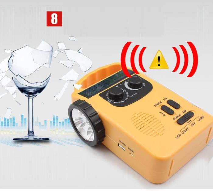 UTGATT5 - Vev-radio 1200mAh Powerbank med Solceller och LED Lampa - Blå