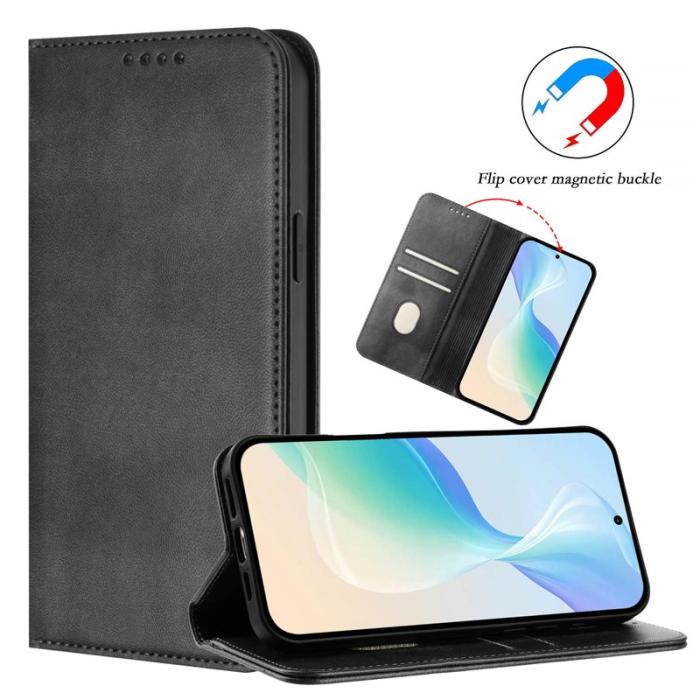 OEM - Samsung Galaxy S26+ Plånboksfodral Retro Textur RFID Skydd Konstläder - Svart
